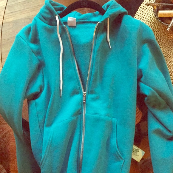 American Apparel turquoise XS zip up sweatshirt - Picture 1 of 3